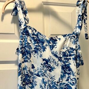Blue & white floral midi dress